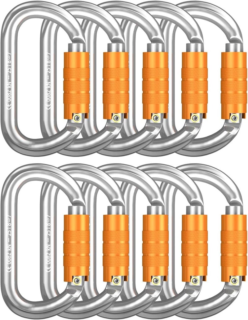 FVW CE Certified Auto Locking Climbing Carabiners, Professional 25KN (5620 lbs) Heavy Duty Caribeaners for Rappelling Swing Rescue & Gym etc, Large D-Shaped Carabiners - Image 1